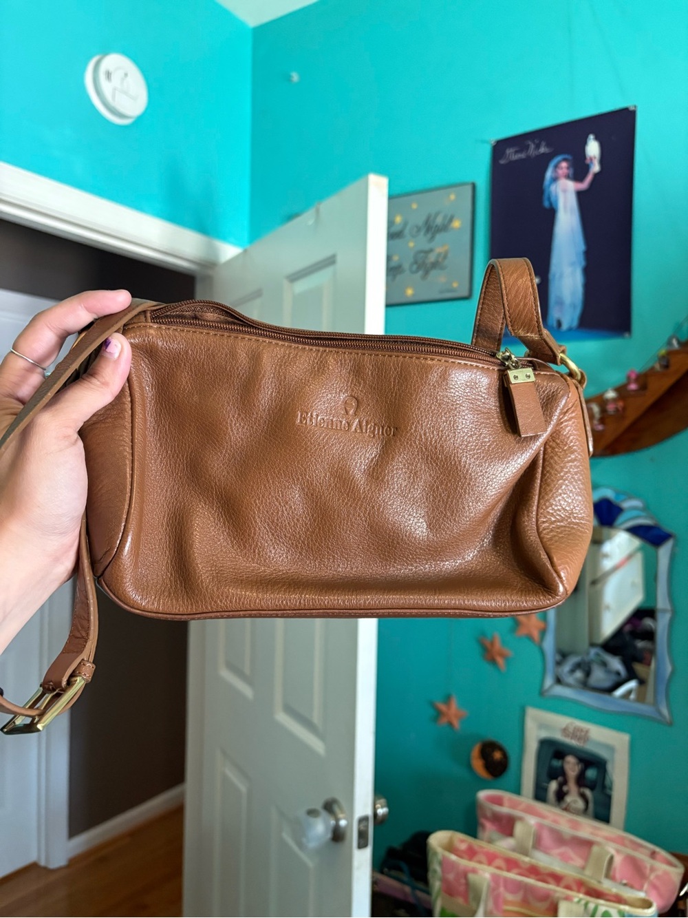 Etienne Aigner Brown Genuine Leather Crossbody Shoulder Bag